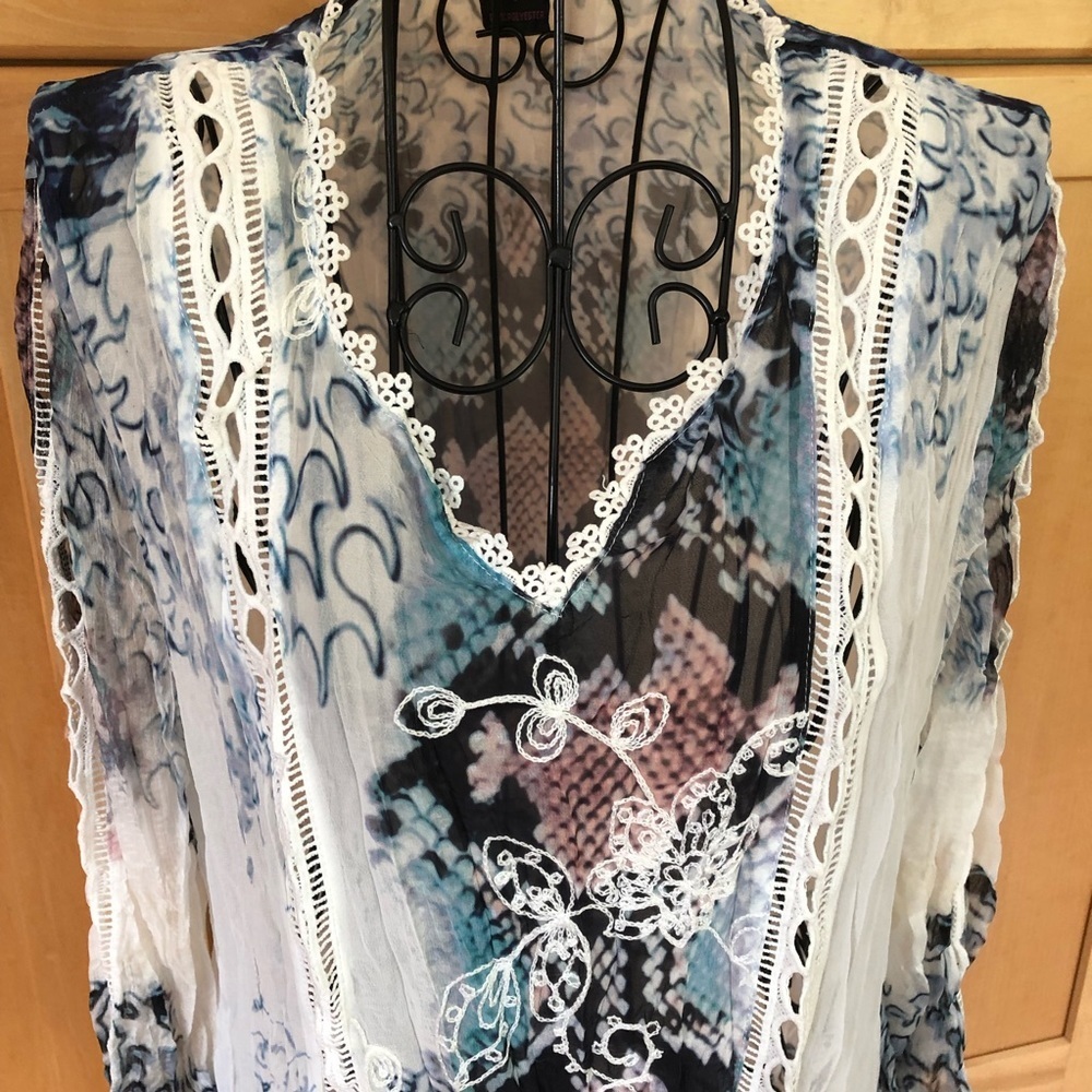 Alberto Makali boho chic accordion 3/4 sleeve Top size Small - Picture 4 of 8